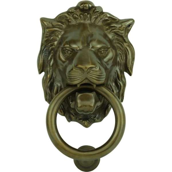 Deurklopper leeuw oud brons messing met ring Kyritz - 140 mm Deurklopper leeuw oud brons messing met ring Kyritz - 140 mm