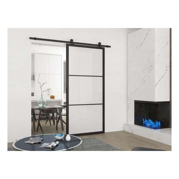 Barnwoodweb Schuifdeur staal en glas 3 vaks melkglas 100x215 Barnwoodweb Schuifdeur staal en glas 3 vaks melkglas 100x215
