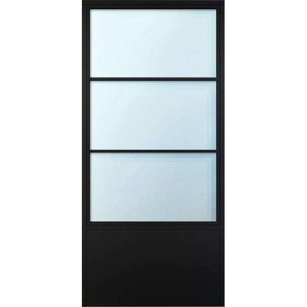 Barnwood Originals-Zwart stalen schuifdeur-2150x1000mm-3-ruits-kickplate-compleet