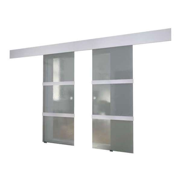 Dubbele schuifdeur - Aluminium en roestvrij staal - Glas - 205 x 75 cm Dubbele schuifdeur - Aluminium en roestvrij staal - Glas - 205 x 75 cm
