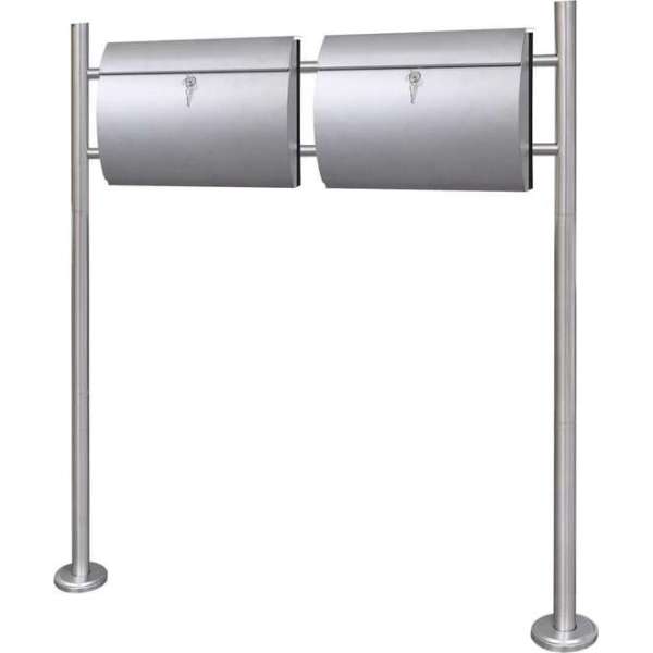 Dubbele brievenbus op RVS standaard Dubbele brievenbus op RVS standaard