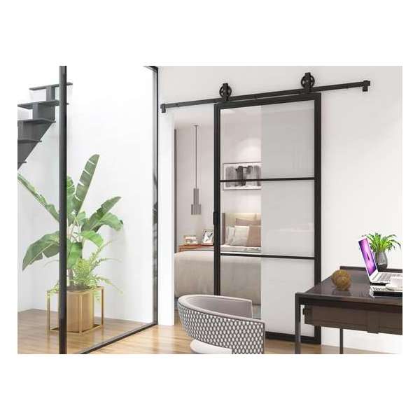 Barnwoodweb Schuifdeur staal en glas 3 vaks helder glas 100x235 | Inclusief schuifdeursysteem en deurgreep Barnwoodweb Schuifdeur staal en glas 3 vaks helder glas 100x235 | Inclusief schuifdeursysteem en deurgreep