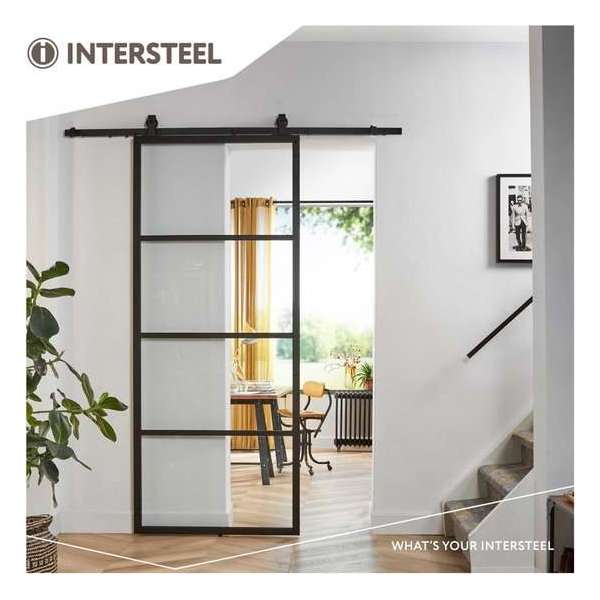 Intersteel DIY-schuifdeur Cubo zwart incl. transparant glas 2150x980x28mm + zwart ophangsysteem Basic Top Intersteel DIY-schuifdeur Cubo zwart incl. transparant glas 2150x980x28mm + zwart ophangsysteem Basic Top