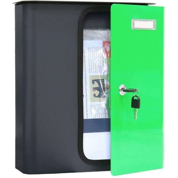 Rottner Brievenbus Splashy Antraciet met Neon Groene Deur|35,7x29,5x10cm Rottner Brievenbus Splashy Antraciet met Neon Groene Deur|35,7x29,5x10cm