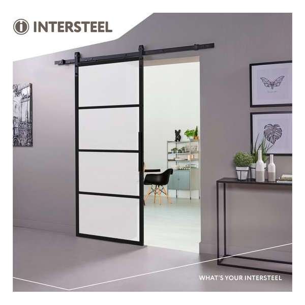 Intersteel DIY-schuifdeur Cubo zwart incl. matglas 2350x980x28mm + zwart ophangsysteem Basic Intersteel DIY-schuifdeur Cubo zwart incl. matglas 2350x980x28mm + zwart ophangsysteem Basic