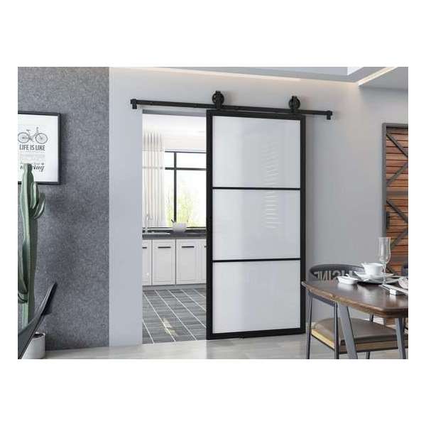 Barnwoodweb Schuifdeur staal en glas 3 vaks melkglas 100x235 | Inclusief schuifdeursysteem en deurgreep Barnwoodweb Schuifdeur staal en glas 3 vaks melkglas 100x235 | Inclusief schuifdeursysteem en deurgreep