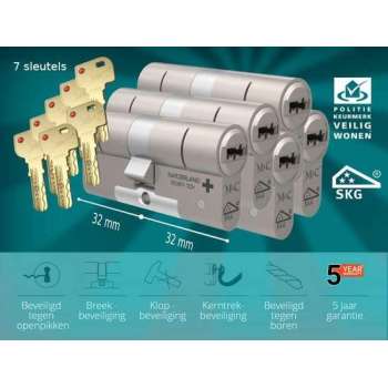 M&C Condor - Cilinderslot - SKG*** - 5 STUKS Gelijksluitend - 32x32 mm - Politiekeurmerk Veilig Wonen
