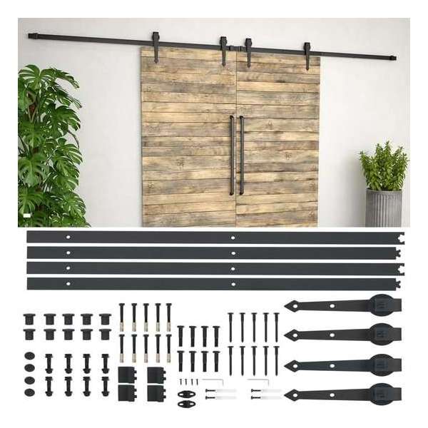 Onderdelenset voor schuifdeur 2x183 cm staal zwart