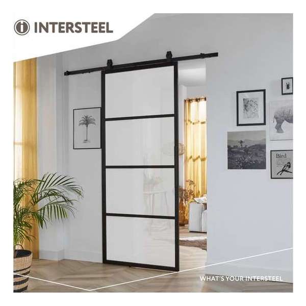 Intersteel DIY-schuifdeur Cubo zwart incl. matglas 2350x980x28mm + zwart ophangsysteem Basic Top Intersteel DIY-schuifdeur Cubo zwart incl. matglas 2350x980x28mm + zwart ophangsysteem Basic Top