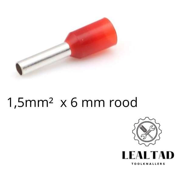 Adereindhuls 1,5 mm² x 6 mm rood 100 stuks | Ferrule | Draadhuls | Adereindhulzen | Eindverbinder Adereindhuls 1,5 mm² x 6 mm rood 100 stuks | Ferrule | Draadhuls | Adereindhulzen | Eindverbinder