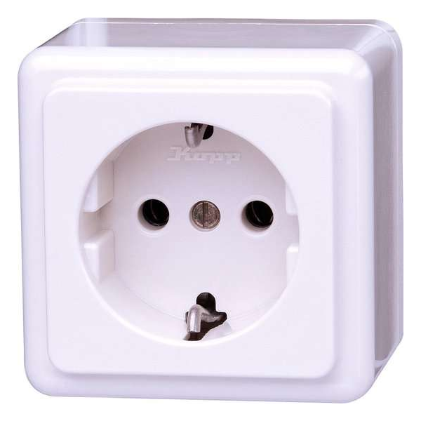KOPP - Wandcontactdoos - Standard - Opbouw - 1-voudig Stopcontact - Randaarde - Arctic Glans Wit KOPP - Wandcontactdoos - Standard - Opbouw - 1-voudig Stopcontact - Randaarde - Arctic Glans Wit