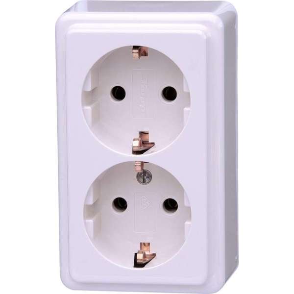 KOPP - Wandcontactdoos - Standard - Opbouw - Dubbel Stopcontact - Randaarde - Arctic Glans Wit - BSE KOPP - Wandcontactdoos - Standard - Opbouw - Dubbel Stopcontact - Randaarde - Arctic Glans Wit - BSE