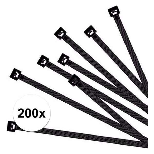 200x Kabelbinders zwart 200 x 2,5 mm - tiewraps 200x Kabelbinders zwart 200 x 2,5 mm - tiewraps