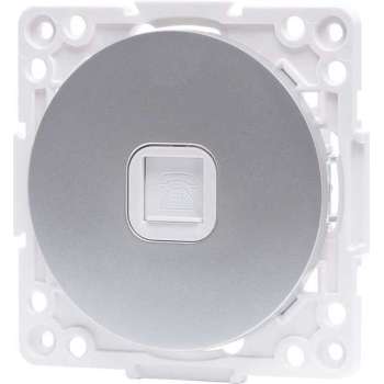 Telefoon Stopcontact - Wandcontactdoos - Igan Jura - Inbouw - Rond - Kunststof - 1-voudig RJ11 - Zilver