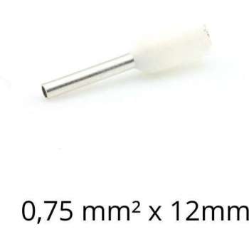 Adereindhuls 0,75 mm² x 12 mm wit 100 stuks | Ferrule | Draadhuls | Adereindhulzen | Eindverbinder