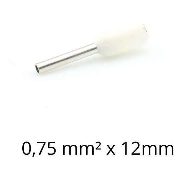 Adereindhuls 0,75 mm² x 12 mm wit 100 stuks | Ferrule | Draadhuls | Adereindhulzen | Eindverbinder Adereindhuls 0,75 mm² x 12 mm wit 100 stuks | Ferrule | Draadhuls | Adereindhulzen | Eindverbinder