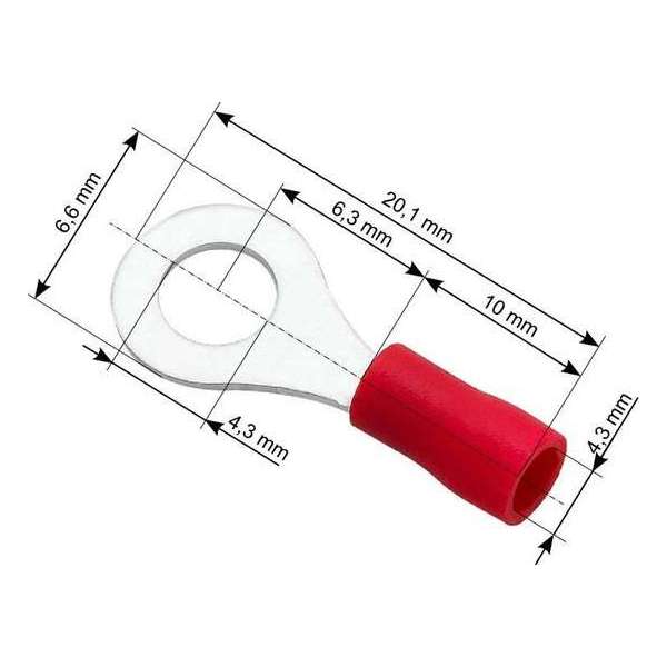 Ringkabelschoen Rood 4.3-6.6 mm - Gat diameter 4,3 mm - M4 - 100 Stuks Ringkabelschoen Rood 4.3-6.6 mm - Gat diameter 4,3 mm - M4 - 100 Stuks