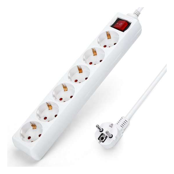 Aigostar 20FGY Stekkerdoos - Met penaarde - Verlengsnoer - Verlengkabel - 6-voudig - 1.5 meter - Wit Aigostar 20FGY Stekkerdoos - Met penaarde - Verlengsnoer - Verlengkabel - 6-voudig - 1.5 meter - Wit