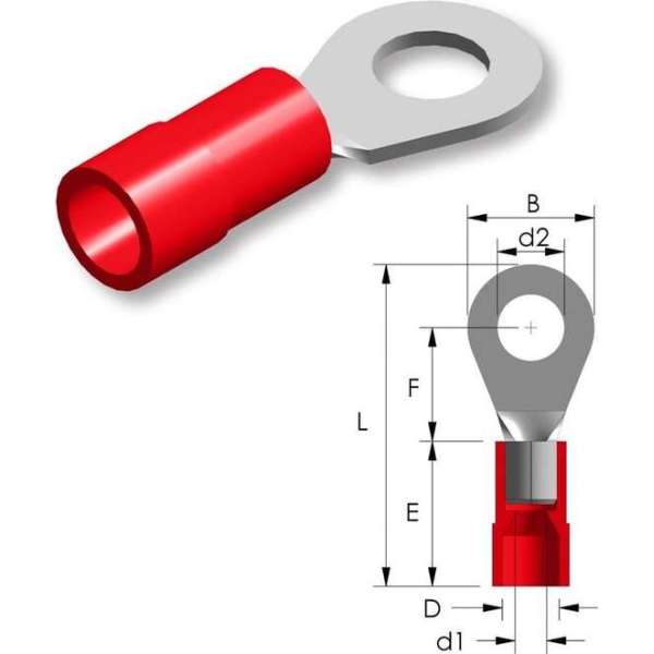 Nylon ringtong M3,5 Rood 25st - Kabelschoen - AMP connector Nylon ringtong M3,5 Rood 25st - Kabelschoen - AMP connector