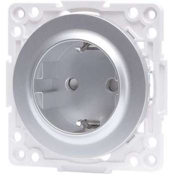 Wandcontactdoos - Igia Jura - Inbouw - Rond - Kunststof - 1-voudig Enkel Stopcontact - Randaarde - Kinderbeveiliging - Zilver