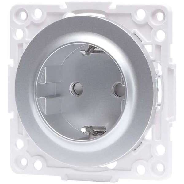 Wandcontactdoos - Igia Jura - Inbouw - Rond - Kunststof - 1-voudig Enkel Stopcontact - Randaarde - Kinderbeveiliging - Zilver