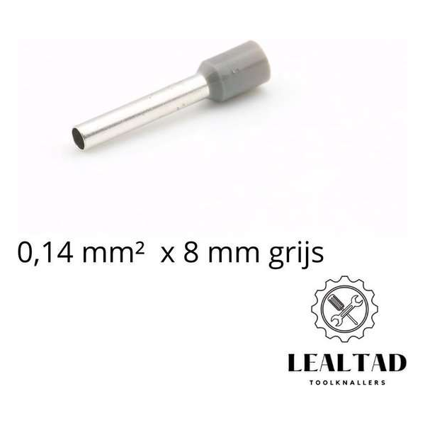 Adereindhuls 0,14x8 mm grijs 100 stuks | Ferrule | Draadhuls | Adereindhulzen | Eindverbinder Adereindhuls 0,14x8 mm grijs 100 stuks | Ferrule | Draadhuls | Adereindhulzen | Eindverbinder