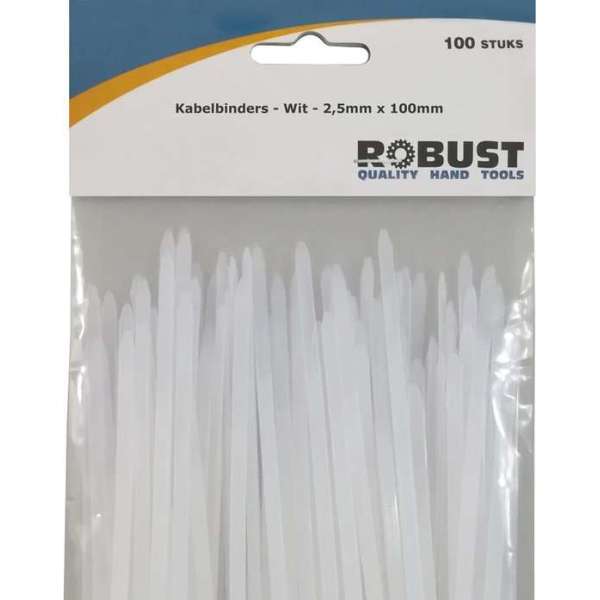 Robust Kabelbinders 100Stuks/Zak Wit 2,5Mm X 100 Mm Robust Kabelbinders 100Stuks/Zak Wit 2,5Mm X 100 Mm