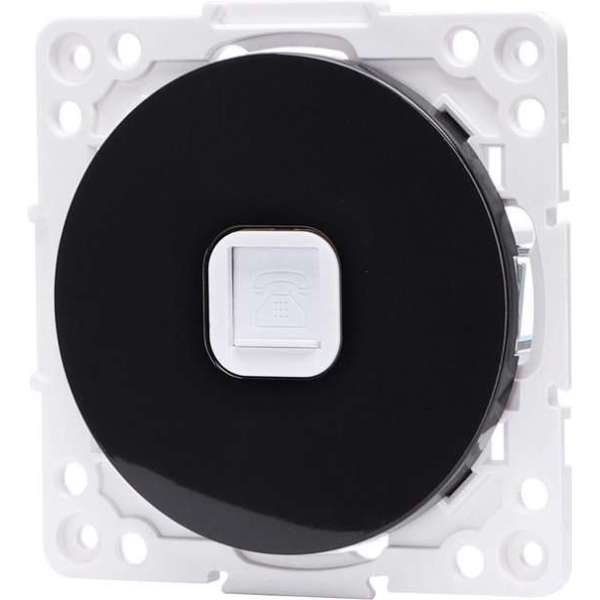 Telefoon Stopcontact - Wandcontactdoos - Aigi Jura - Inbouw - Rond - Kunststof - 1-voudig RJ11 - Zwart