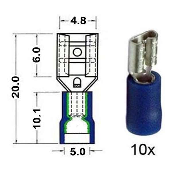 Kabelschoen schuif vrouwelijk 4.8 mm blauw 10 stuks Kabelschoen schuif vrouwelijk 4.8 mm blauw 10 stuks