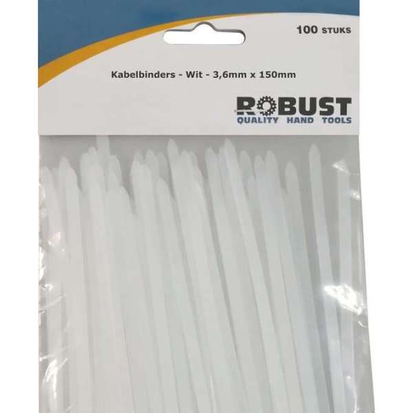 Robust Kabelbinders 100Stuks/Zak Wit 3,6mm x 150mm Robust Kabelbinders 100Stuks/Zak Wit 3,6mm x 150mm