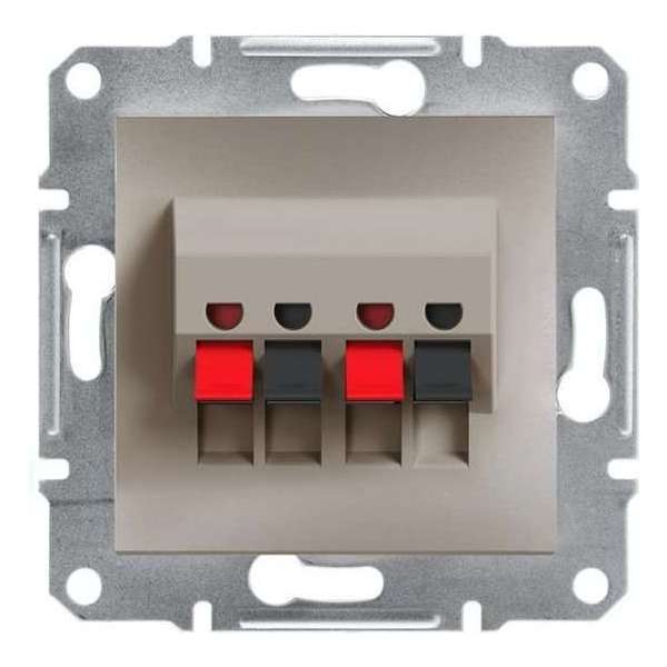 Schneider Electric Asfora serie - Luidsprekercontactdoos - Luidsprekeraansluiting- Inbouw- (2) - Dubbel - Uitgangen - BRONS Schneider Electric Asfora serie - Luidsprekercontactdoos - Luidsprekeraansluiting- Inbouw- (2) - Dubbel - Uitgangen - BRONS
