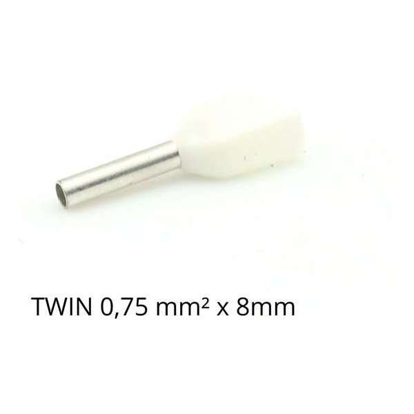 Adereindhuls dubbel 0,75 mm² x 8 mm wit 100 stuks | Ferrule | Draadhuls | Adereindhulzen | Eindverbinder Adereindhuls dubbel 0,75 mm² x 8 mm wit 100 stuks | Ferrule | Draadhuls | Adereindhulzen | Eindverbinder