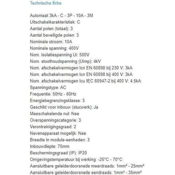 Hager automaat 3ka - c - 3p - 10a - 3m Hager automaat 3ka - c - 3p - 10a - 3m