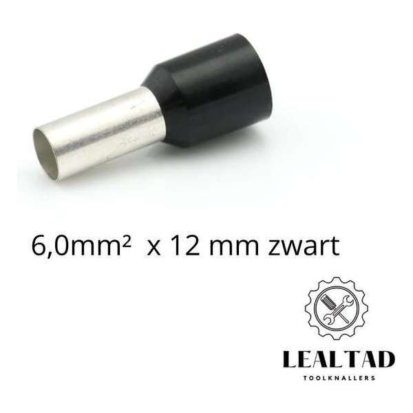 Adereindhuls 6,0 mm² x 12 mm zwart 100 stuks | Ferrule | Draadhuls | Adereindhulzen | Eindverbinder Adereindhuls 6,0 mm² x 12 mm zwart 100 stuks | Ferrule | Draadhuls | Adereindhulzen | Eindverbinder