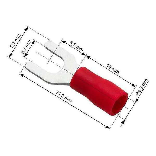 Vorkkabelschoen Rood 3,2-5,7 mm - Gat diameter 4,3 mm - M3 - 100 Stuks Vorkkabelschoen Rood 3,2-5,7 mm - Gat diameter 4,3 mm - M3 - 100 Stuks