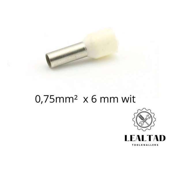 Adereindhuls 0,75 mm² x 6 mm wit 100 stuks | Ferrule | Draadhuls | Adereindhulzen | Eindverbinder Adereindhuls 0,75 mm² x 6 mm wit 100 stuks | Ferrule | Draadhuls | Adereindhulzen | Eindverbinder