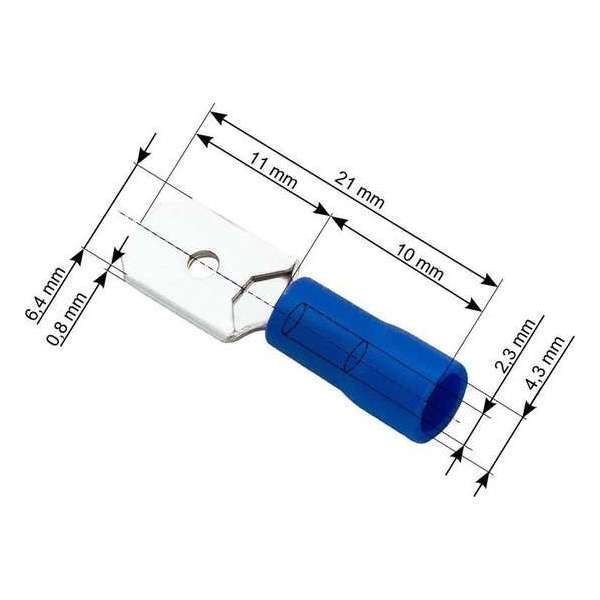 Kabelschoen Vlakstekker 100 stuks - Plat Blauw - Insteekbreedte 6.4 mm Insteekdikte 0.8 mm Kabelschoen Vlakstekker 100 stuks - Plat Blauw - Insteekbreedte 6.4 mm Insteekdikte 0.8 mm
