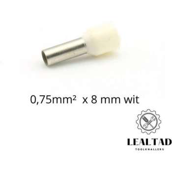 Adereindhuls 0,75 mm² x 8 mm wit 100 stuks | Ferrule | Draadhuls | Adereindhulzen | Eindverbinder