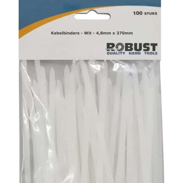 Robust Kabelbinders 100Stuks/Zak Wit 4,8mm x 370mm Robust Kabelbinders 100Stuks/Zak Wit 4,8mm x 370mm