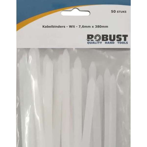 Robust Kabelbinders 50Stuks/Zak Wit 7,6mm x 380mm Robust Kabelbinders 50Stuks/Zak Wit 7,6mm x 380mm
