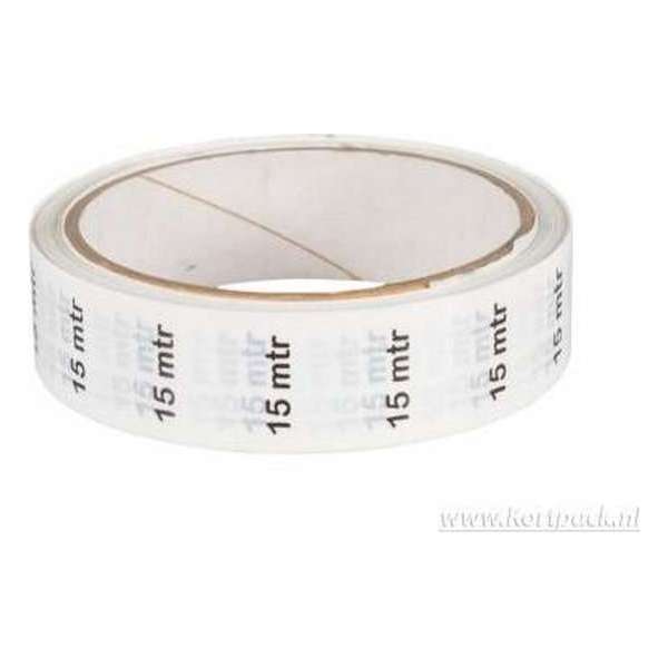 Witte kabeltape met opdruk: 15 mtr (020.0812) Witte kabeltape met opdruk: 15 mtr (020.0812)