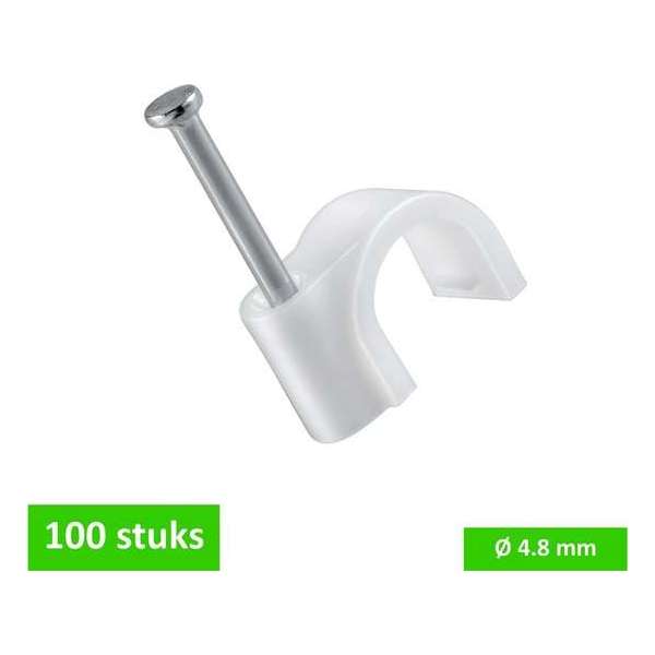 TQ4U kabelclip / spijkerclip rond | voor kabel tot Ø 4.8 mm | kunststof | met stalen nagel 17 mm | wit | 100 STUKS TQ4U kabelclip / spijkerclip rond | voor kabel tot Ø 4.8 mm | kunststof | met stalen nagel 17 mm | wit | 100 STUKS