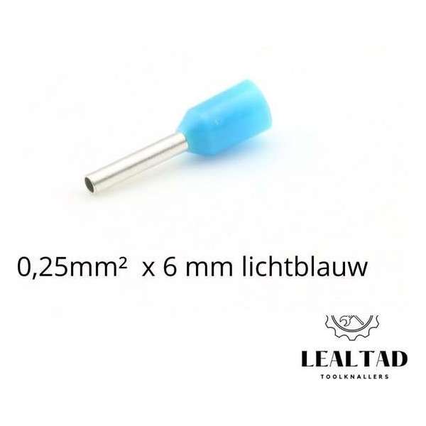 Adereindhuls 0,25 mm² x 6 mm lichtblauw 100 stuks | Ferrule | Draadhuls | Adereindhulzen | Eindverbinder Adereindhuls 0,25 mm² x 6 mm lichtblauw 100 stuks | Ferrule | Draadhuls | Adereindhulzen | Eindverbinder