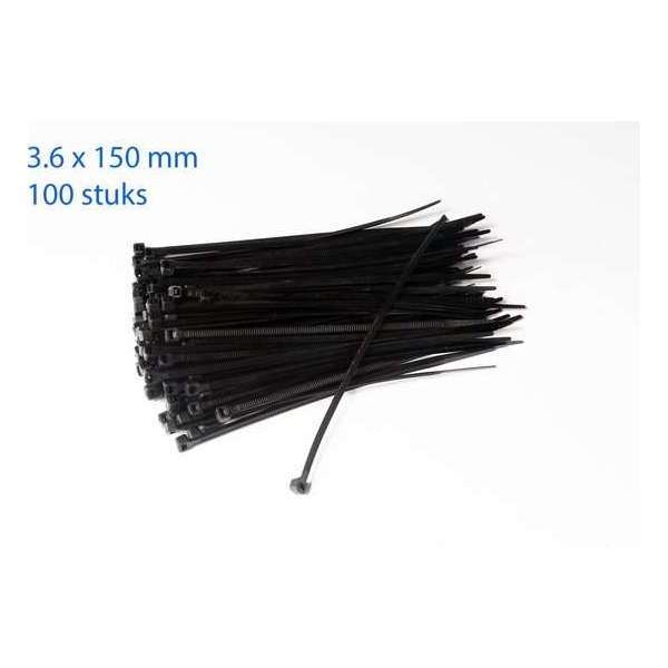 Kabelbinders / ty-raps zwart weerbestendig 150 x 3,6 mm 100 stuks Kabelbinders / ty-raps zwart weerbestendig 150 x 3,6 mm 100 stuks