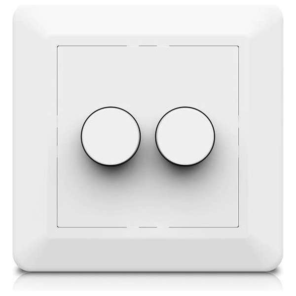 HOFTRONIC - LED duo dimmer - Fase afsnijding - Maximale belasting 2x100 Watt - Met afdekraam en knoppen HOFTRONIC - LED duo dimmer - Fase afsnijding - Maximale belasting 2x100 Watt - Met afdekraam en knoppen