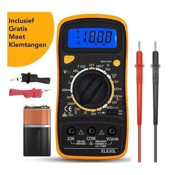Novalits - Digitale Multimeter - Slimme Spanningsmeter - Voltmeter - Voltage Meter - Incl. Gratis Meet Klemtangen & 9V Batterij Novalits - Digitale Multimeter - Slimme Spanningsmeter - Voltmeter - Voltage Meter - Incl. Gratis Meet Klemtangen & 9V Batterij
