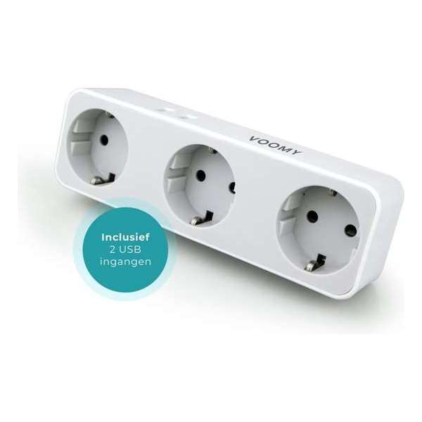 Voomy Verdeelstekker - 3-Voudig Stopcontact Splitter - 2 USB Poorten - Wit Voomy Verdeelstekker - 3-Voudig Stopcontact Splitter - 2 USB Poorten - Wit