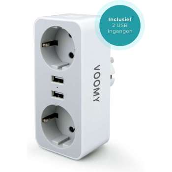 Voomy Verdeelstekker - 2-Voudig Stopcontact Splitter - 2 USB Poorten - Wit