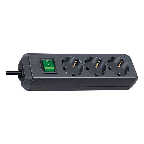 Brennenstuhl Eco-Line stekkerdoos met 3 contacten en schakelaar / zwart - 5 meter Brennenstuhl Eco-Line stekkerdoos met 3 contacten en schakelaar / zwart - 5 meter