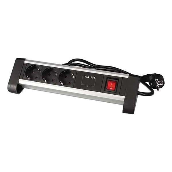 Perel - Tafelcontactdoos 3-voudig met schakelaar 140cm incl. 2 USB-poorten Perel - Tafelcontactdoos 3-voudig met schakelaar 140cm incl. 2 USB-poorten